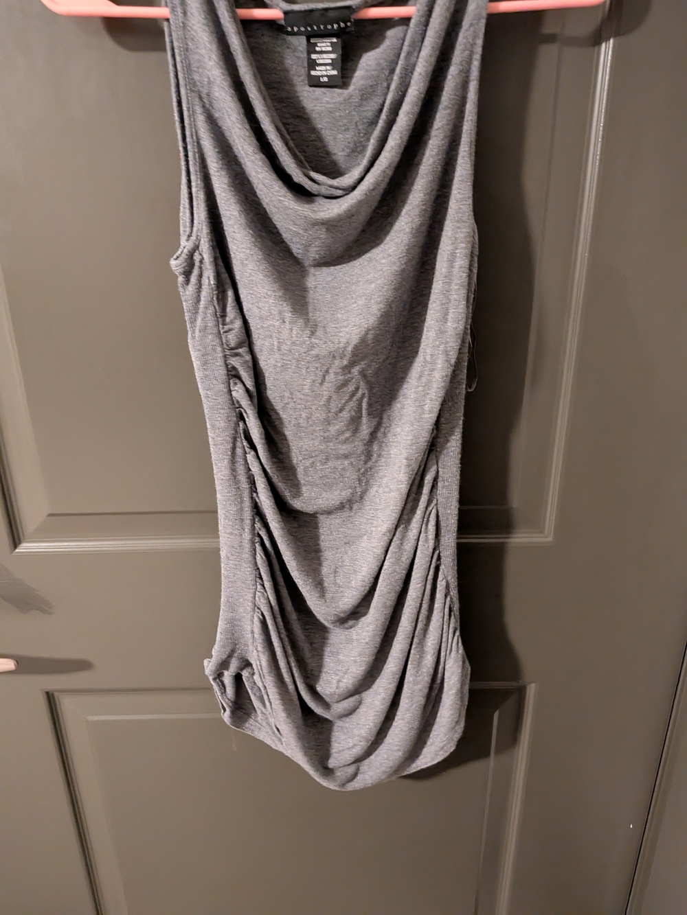 Apostrophe Sleeveless Draped Gray Tank Top